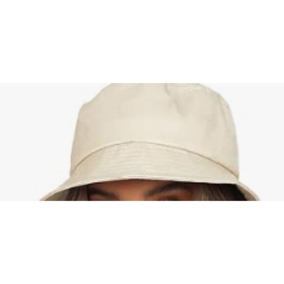Women Men Cream Round Bucket Hat Cotton Sun Beach Fishing Travel Brimmed Shade - Picture 1 of 15